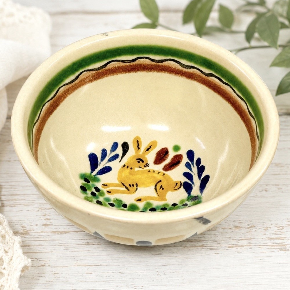 Gorky Gonzalez GTO Mexico Mini Majolica Bowl Rabbit Hare Folk Art Pottery 3.25"